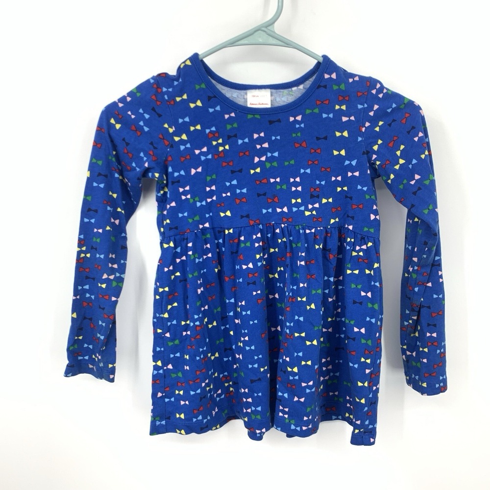 Hanna Andersson Girls 120 Size 6 7 Top Babydoll Long Sleeve Shirt Blue Bow Print